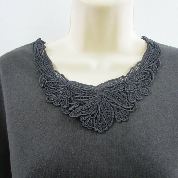 Womens Top Size Large Black Embroidered Neckline Short Sleeves A&M Collection - Picture 3 of 8